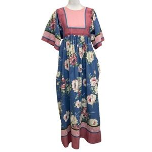 Krist Gudnason Vintage 70s Floral Prairie Kaftan Midi Dress